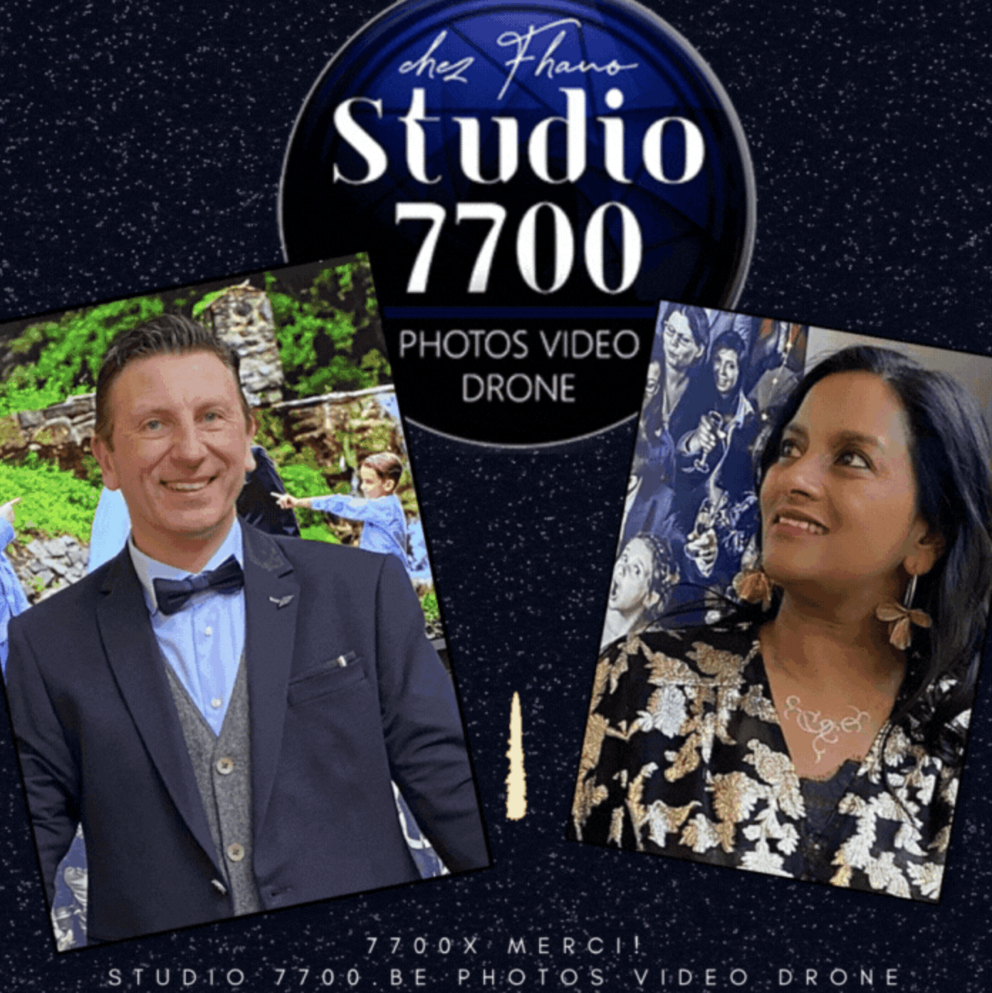 Stefaan plus connu sous le nom de "Fhano" votre photographe, vidéaste et pilote de drone, patron du Studio 7700.BE et Caroline surnommée "le Colibri", forts d'une longue expérience dans le mariage vous accompagnent depuis la recherche de vos prestataires, la check-list des choses à réaliser, les bons plans mais aussi les arnaques à éviter, le conseil, la réalisation du planning idéal pour un jour de mariage réussi et bien entendu afin de réaliser à un prix accessible es images depuis le début des préparatifs jusqu'à la pièce montée. Vous gardez ainsi à jamais les plus belles images de cette aventure inoubliable.