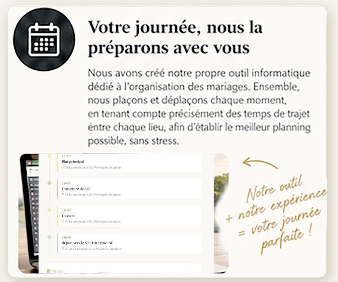 Planning de la journée de mariage préparé avec les mariés