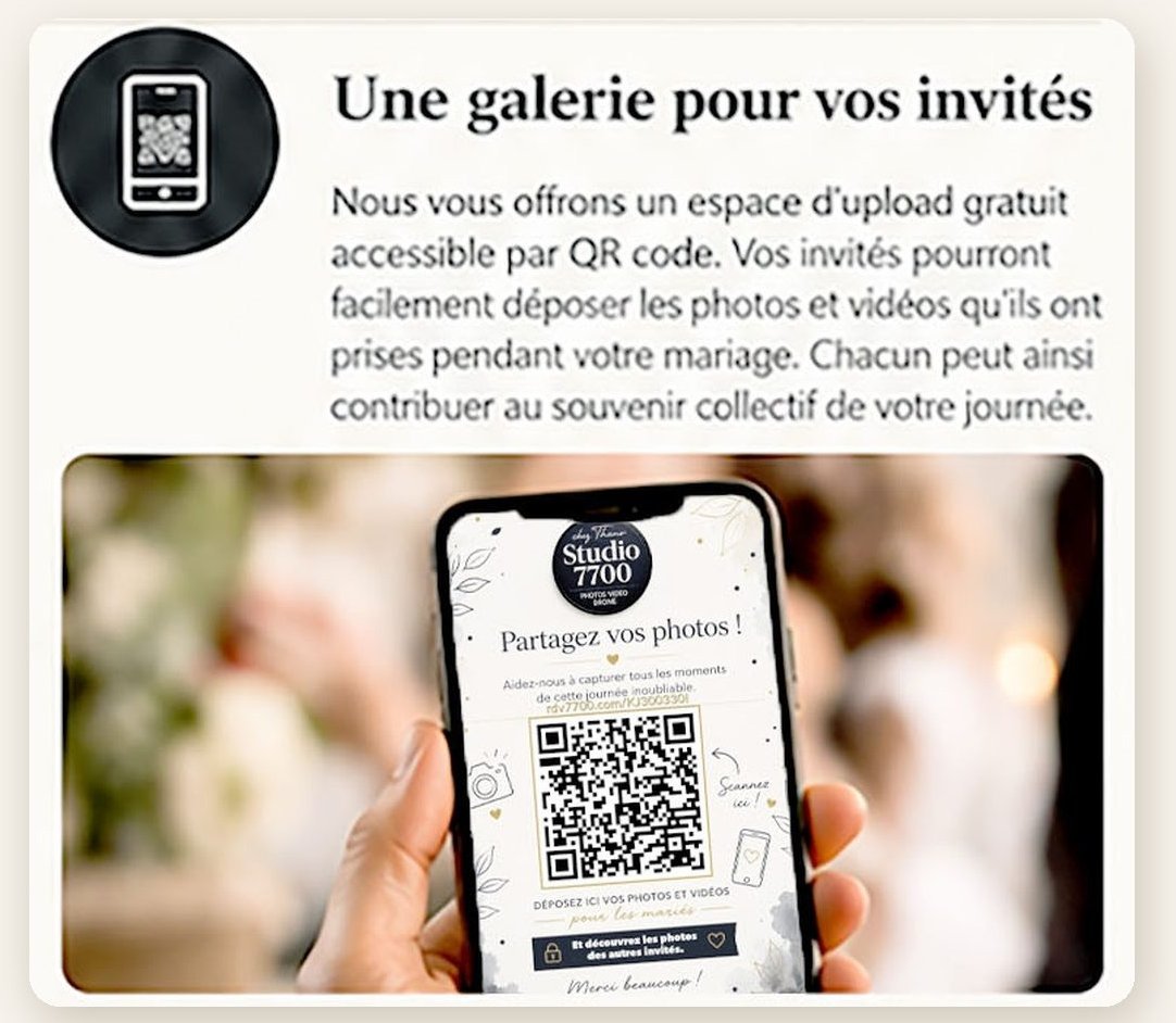 Galerie d'upload pour les invités du mariage via QR code
